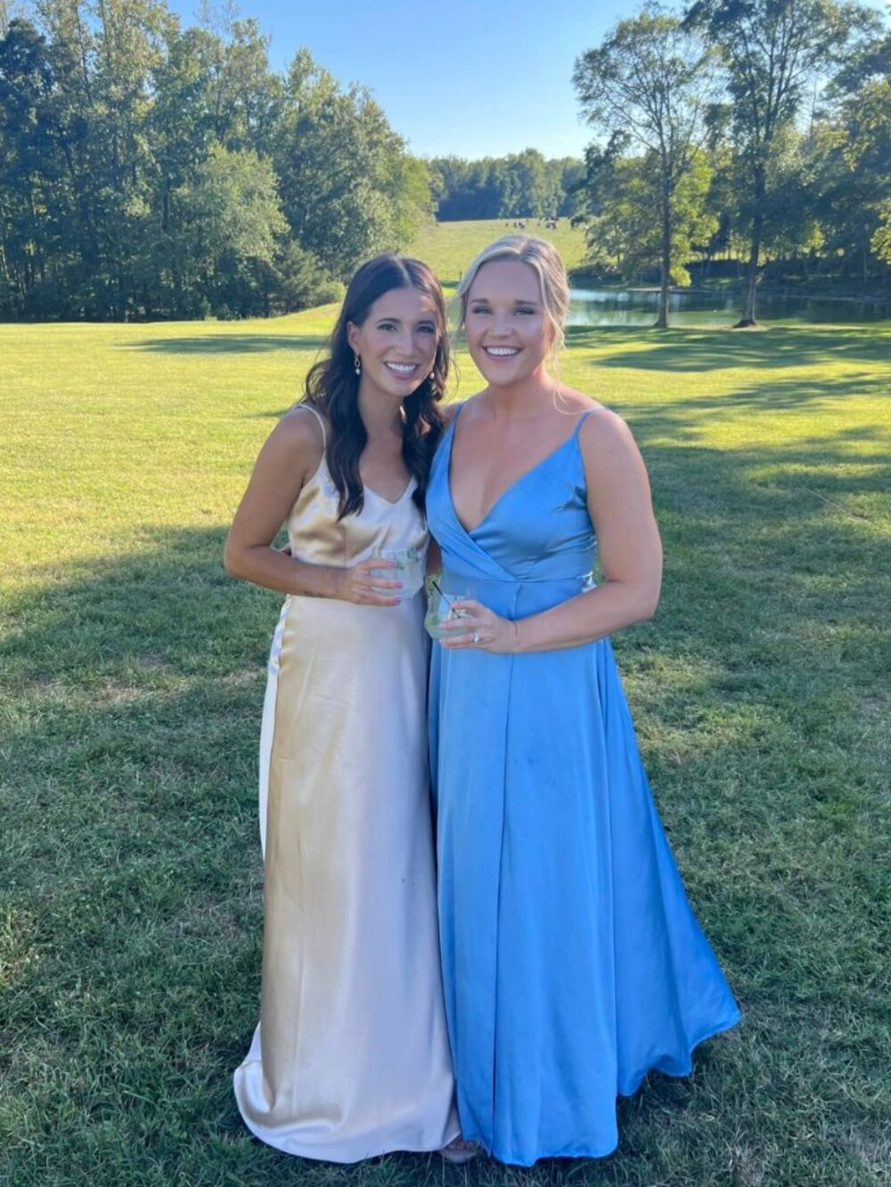 Lulus Light Blue Satin Maxi Dress with Slit - L